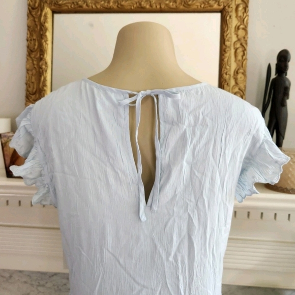 Aritzia Wilfred Blue Crinkle Babydoll Dress Sidonie Ruffle Boho Size Small - Picture 8 of 10